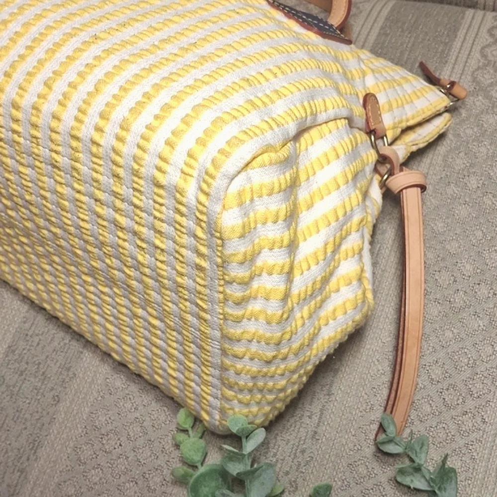 Dooney & Bourke Yellow Seersucker & Leather Hobo Bag